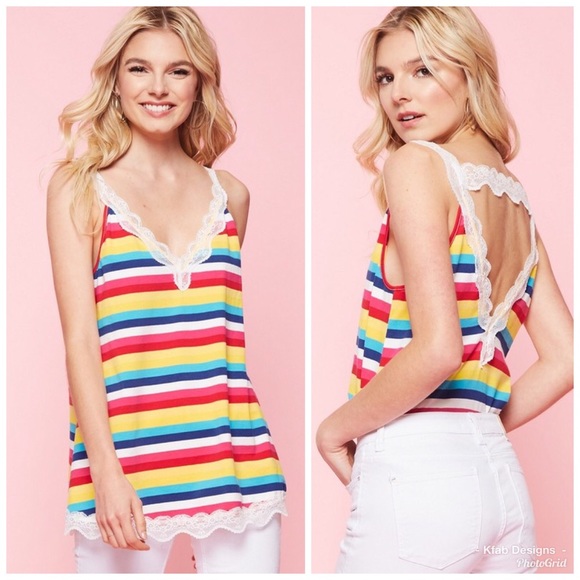 Tops - 🌈LAST 1! Lace Inset Rainbow Tank! 💕